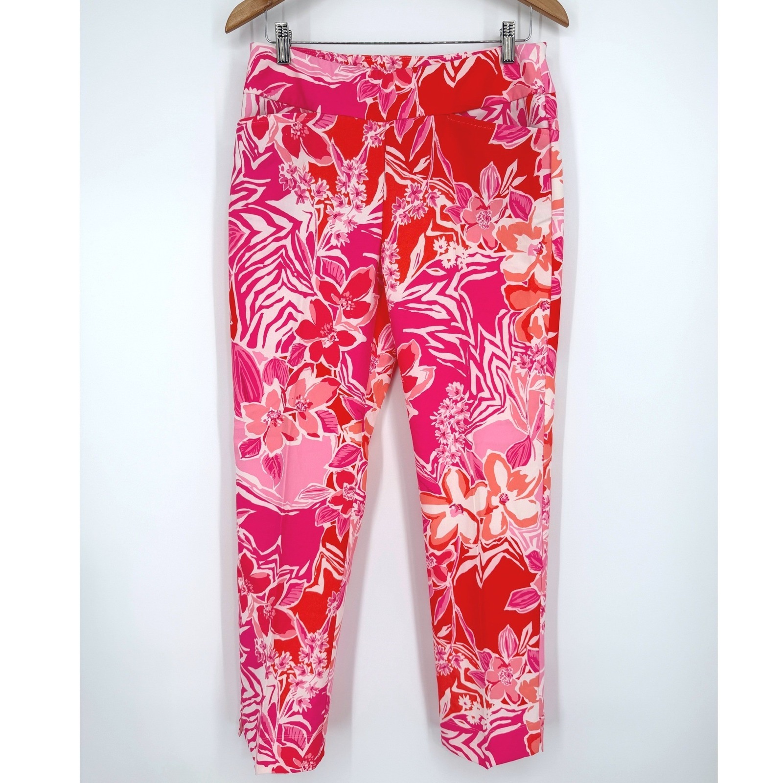 Ibkul Women's Pascha Pink Floral Stretch Upf 50+ Ankle Pants Golf Sz 8